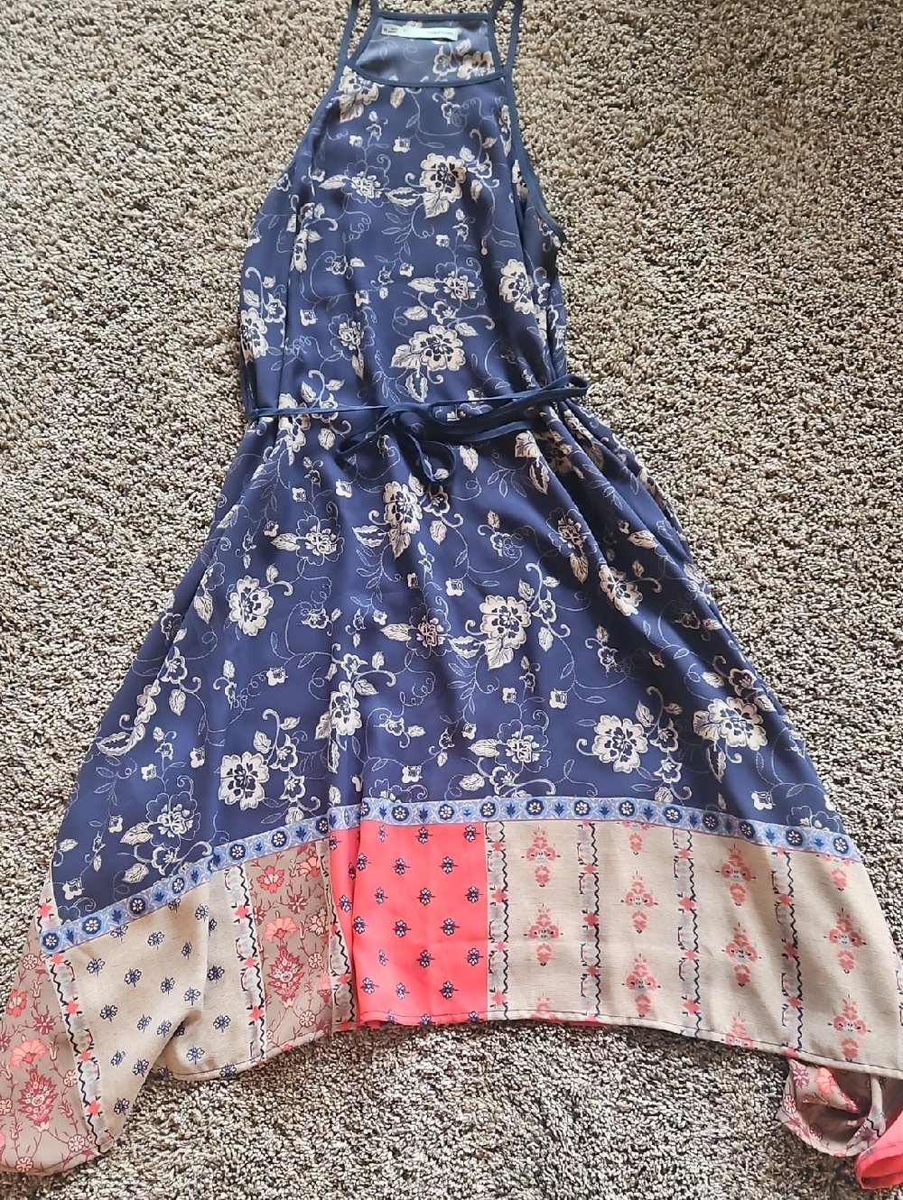 Maurices Navy Floral Halter Top with Cream Print